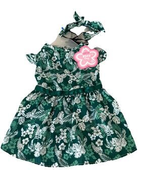 Play day Dog Sundress Floral Hair Bow Colorful Size Medium Green 2 Pc NWT